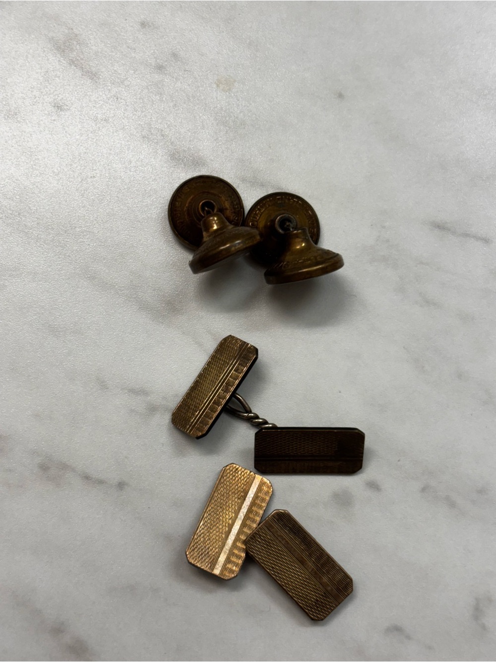 Vintage Men's Gold-Tone Cufflinks and Shirt Studs Set